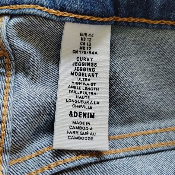 &DENIM Curvy Mid Rise Stretch Jeggings Sz 12 Women's Lightly Distressed Jeans - Picture 3 of 4